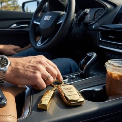 Porte clé voiture de luxe — lingot d'or, métal chromé, finitions premium