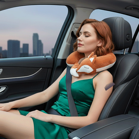 oreiller de voyage renard ergonomique animation confort automobile