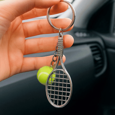 Porte cle tennis pour la sécurité clés de voiture compagnon idéal des passionnés de la balle jaune animation confort automobile 