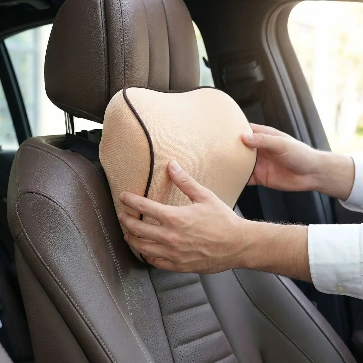appui tete voiture ergonomique universel beige 