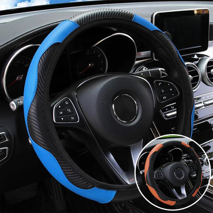 couvre volant en cuir voiture bleu