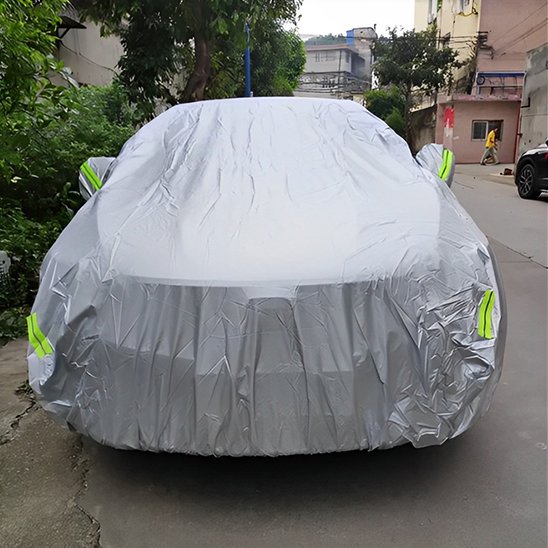 Housse voiture tissu argenté résistant 