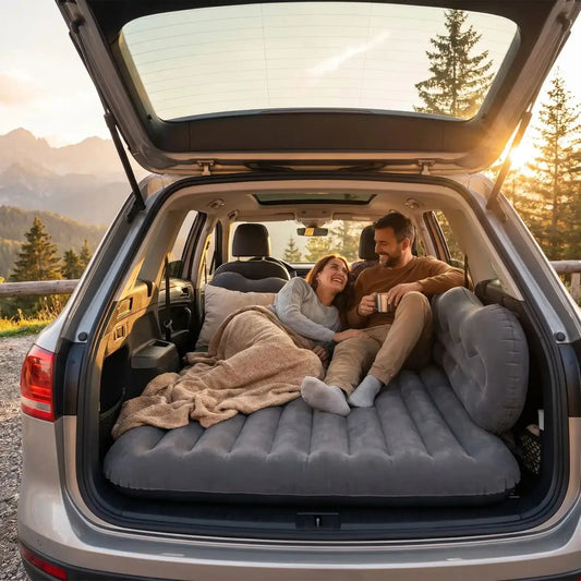 matelas voiture couple heureux