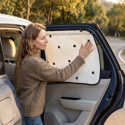 Pare soleil voiture bébé  rideau coulissant installé à ventouse