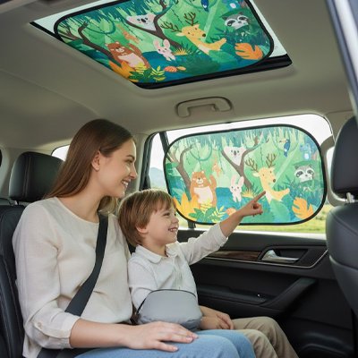 Pare soleil voiture  fenêtre latérale Design ludique avec animaux  amusent enfants pendant  voyage