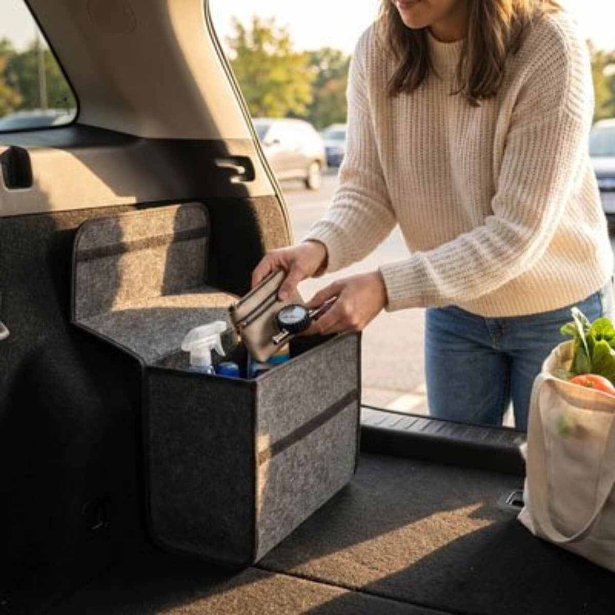 Rangement coffre voiture Compartiments multiples permet de séparer et organiser efficacement courses alimentaires et objets divers